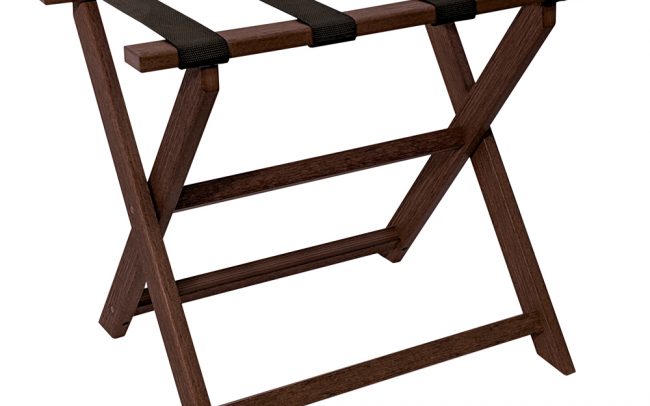 Gate House Furniture Dark Brown Wood Grain Straight Leg ECO Luggage Rack with 4 Black Nylon Straps