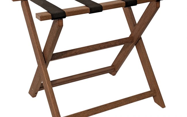 Gate House Furniture Light Brown Wood Grain Straight Leg ECO Luggage Rack with 4 Black Nylon Straps